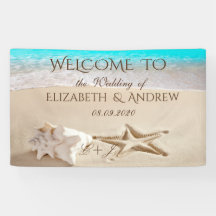 Banner de playa tropical, mar, Boda de conchas mar