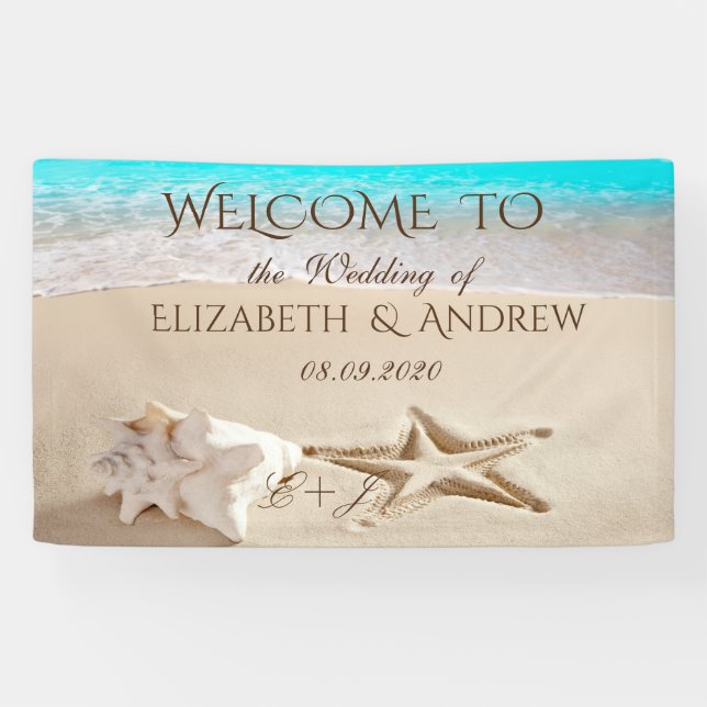 Lona Banner de playa tropical, mar, Boda de conchas mar (Horizontal)