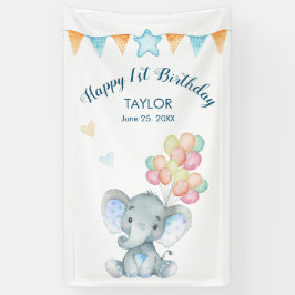 Lona Banner de primer cumpleaños del Elephant Rubor Blu