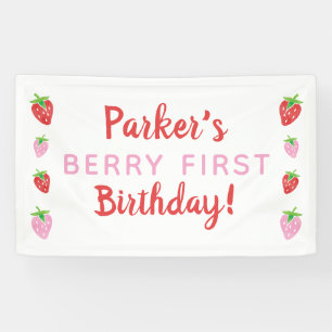Lona Banner de primer cumpleaños, fresa rosa roja