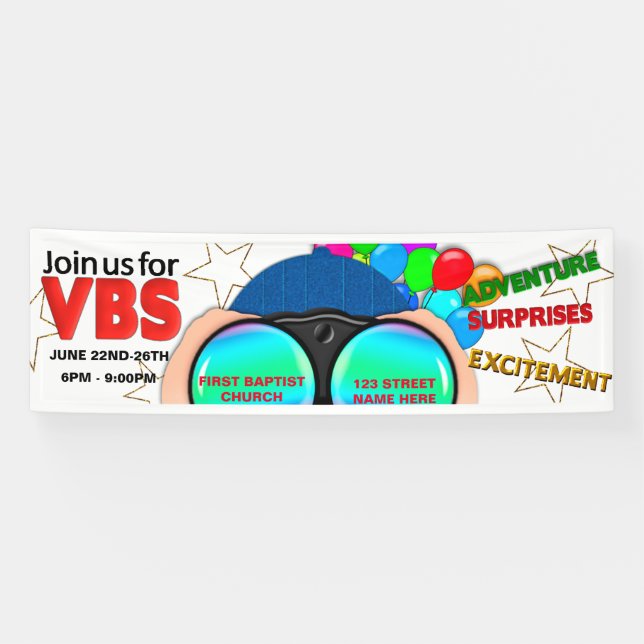 Lona Banner de publicidad de VBS, Binoculares, texto co (Horizontal)