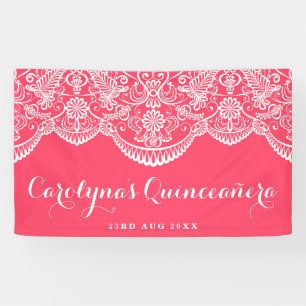 Lona Banner de Quinceañera rosa rosa de encaje de Broca