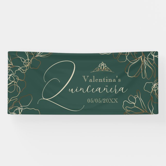 Lona Banner de Quinceañera verde esmeralda (Horizontal)