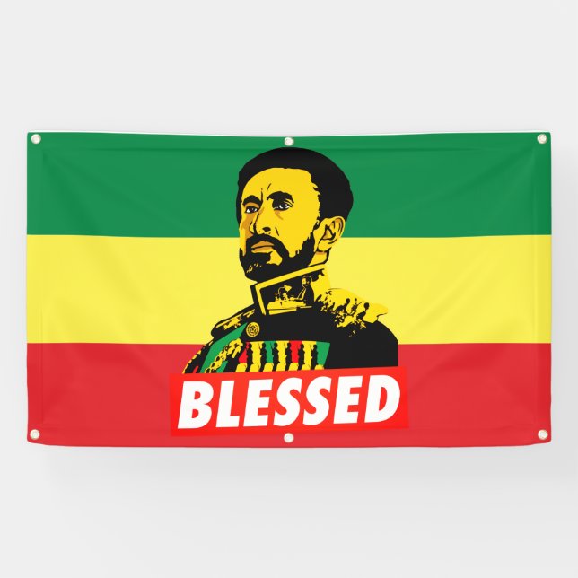 Lona Banner de raíces de Jah Rastafari Haile Selassie (Horizontal)