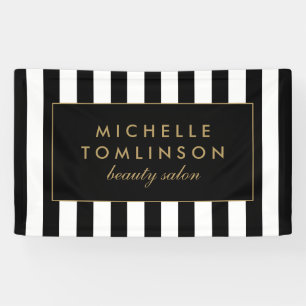 Lona Banner de salón de franjas blancas y negras