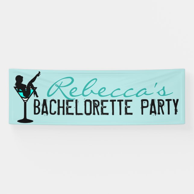 Lona Banner de soltera del chica  martini verde azulado (Horizontal)