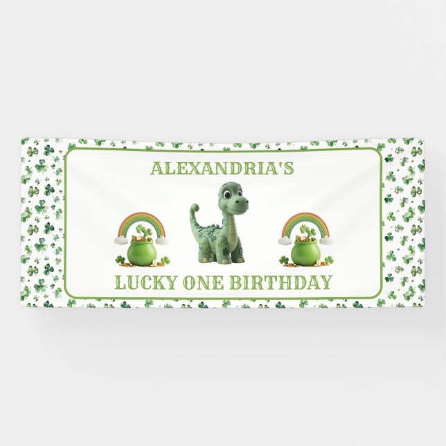 Lona Banner de St Patricks Lucky One Dinosaur (Horizontal)