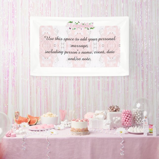 Lona Banner de texto de felicitaciones floral rosa (Fiesta)