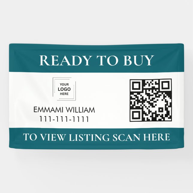 Lona Banner de venta de propiedad con código QR de agen (Horizontal)
