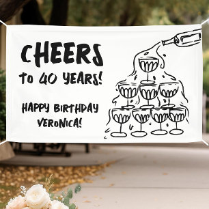 Lona Banner de vinilo de champán con mano de cumpleaños