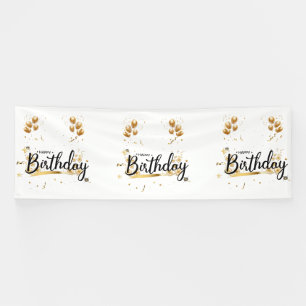 Lona Banner de Vinyl Happy Birthday Gold 4x12