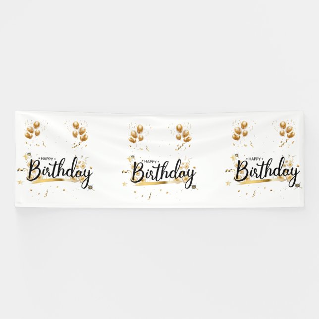 Lona Banner de Vinyl Happy Birthday Gold 4x12 (Horizontal)
