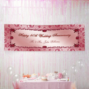 Lona Banner del 40° aniversario de Ruby Happy Boda