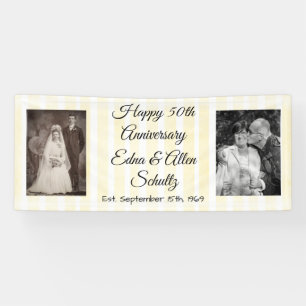 Lona Banner del 50° aniversario de White and Gold Happy