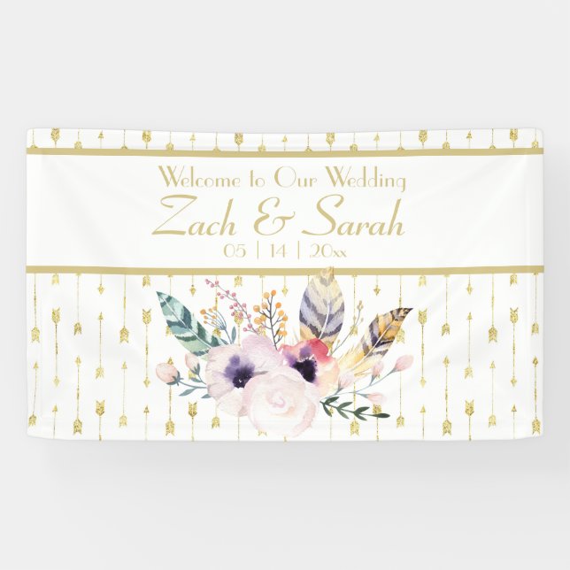 Lona Banner del Boda de Boho Bouquet bonito (Horizontal)