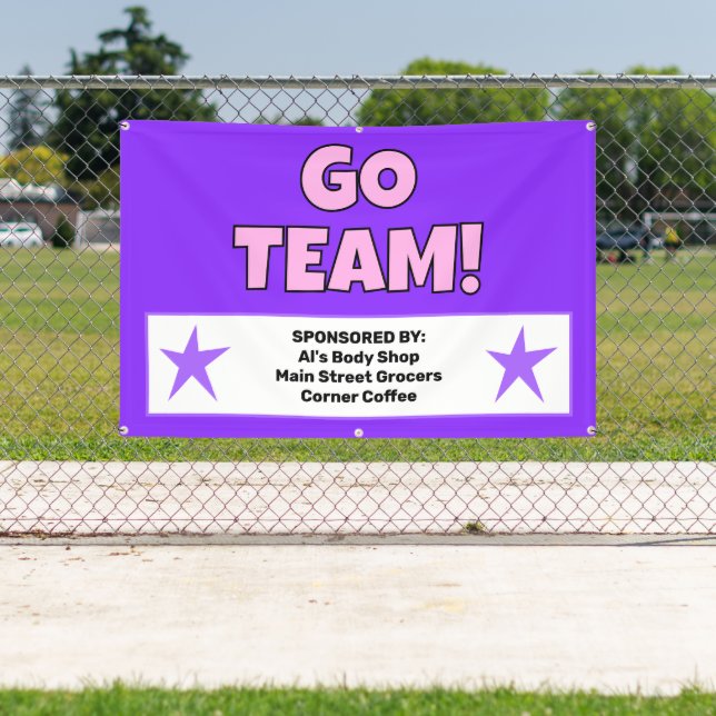 Lona Banner del equipo rosado púrpura personalizado (in situ)