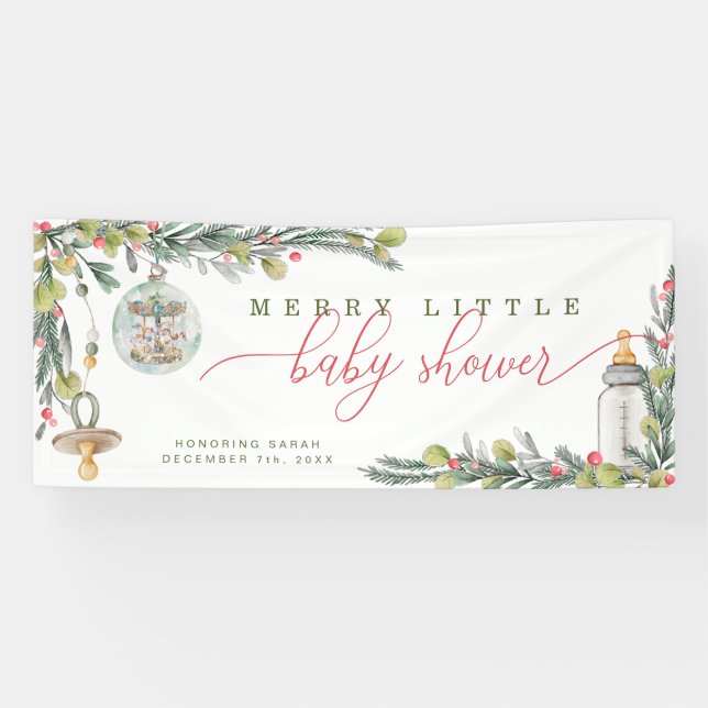 Lona Banner del Fiesta de Baby Shower Merry Little (Horizontal)