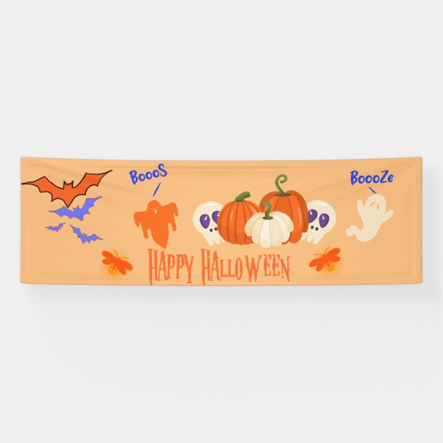 Lona Banner divertido de Halloween | Boos y fantasmas d (Horizontal)