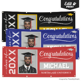 Lona Banner editable de graduación 2025 con nombre y es