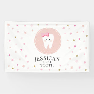 Lona Banner editable para el primer fiesta dental.