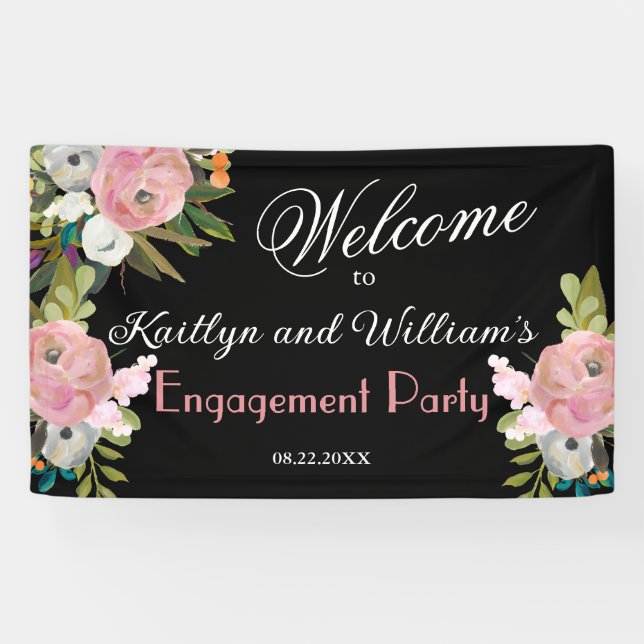 Lona BANNER Elegant Floral Engagement Party Welcome (Horizontal)