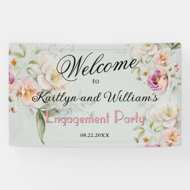 Lona BANNER Elegant Floral Engagement Party Welcome (Horizontal)