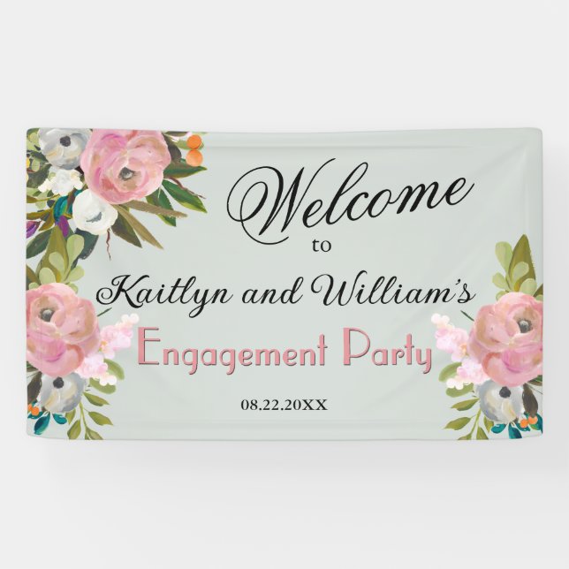 Lona BANNER Elegant Floral Engagement Party Welcome (Horizontal)
