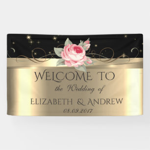 Lona Banner elegante Rosa de oro brillante Boda