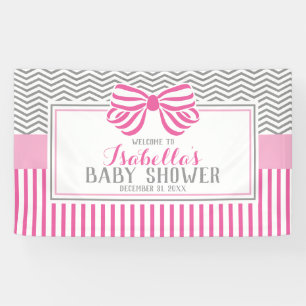 Lona Banner Fiesta Baby Shower rosa y gris