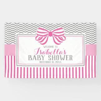 Lona Banner Fiesta Baby Shower rosa y gris
