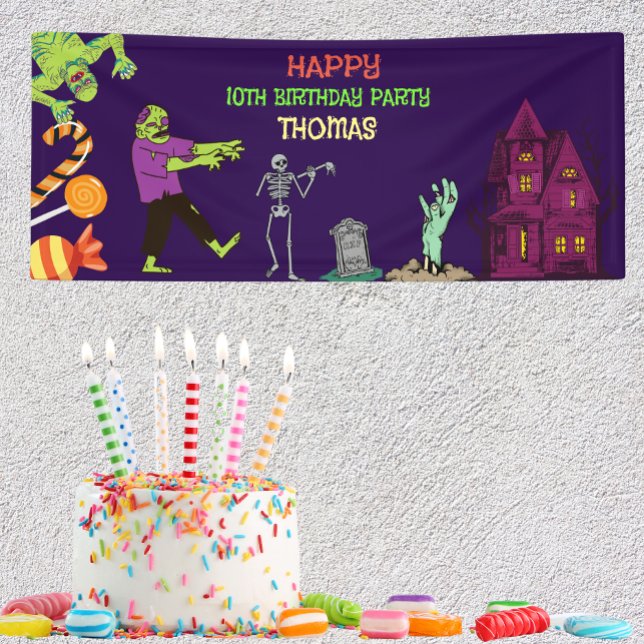 Lona Banner Fiesta de niños de cumpleaños zombi (Zombie Birthday Kids Party Banner)