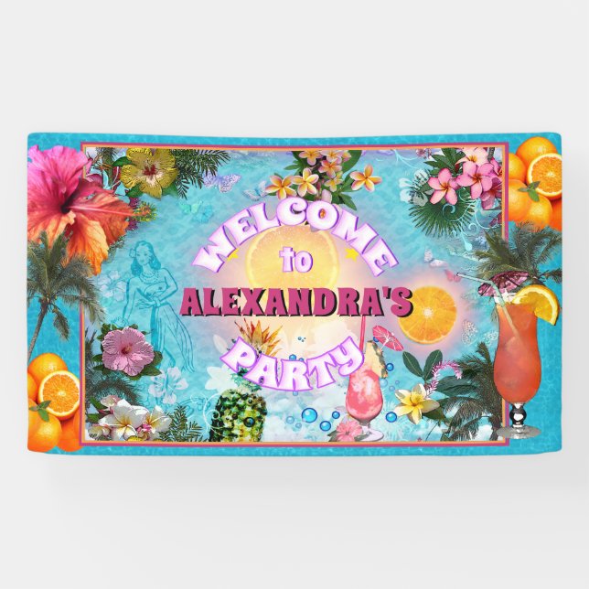 Lona Banner Fiesta tropical (personalizable) (Horizontal)