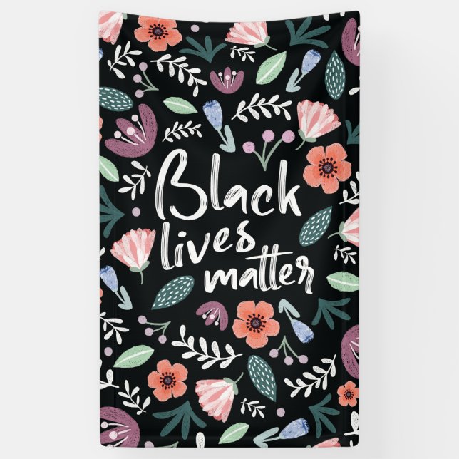 Lona Banner floral Black Lives Matter (Vertical)