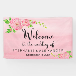 Lona Banner floral color de agua rosa Ranunculus Boda