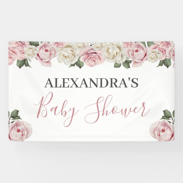 Lona Banner floral de Baby Shower - Manejo por banner (Horizontal)