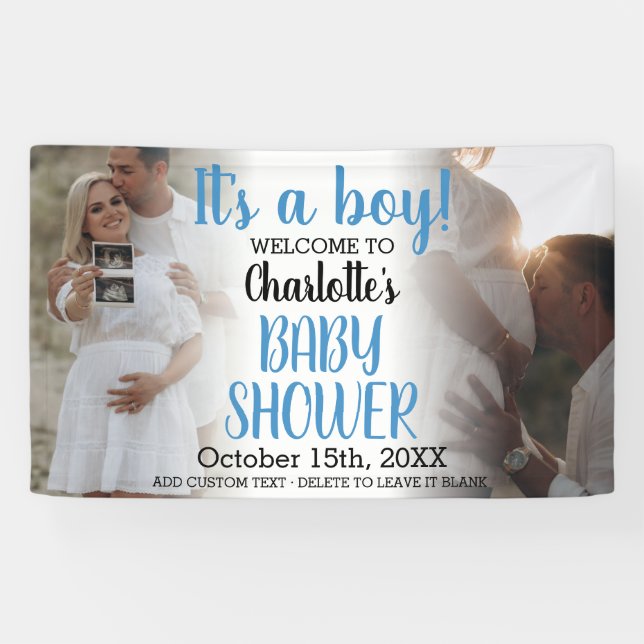 Lona Banner fotográfico Blue Modern It's A Boy Baby Sho (Horizontal)