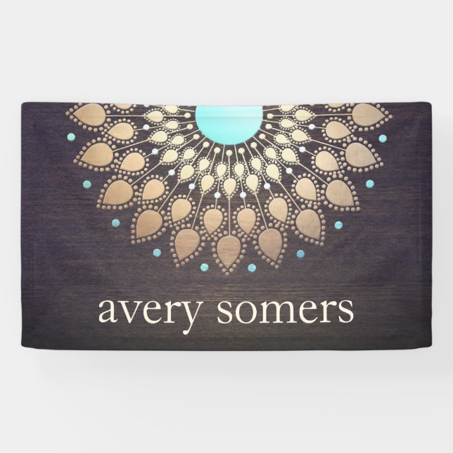 Lona Banner Gold Mandala Lotus Wood (Horizontal)