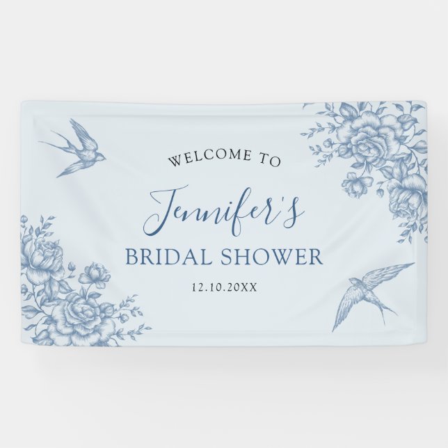 Lona Banner grande de Baby Shower Dusty Blue Chinoiseri (Horizontal)