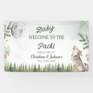 Lona Banner grande de Baby Shower Wolf Forest