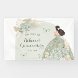 Lona Banner grande de Boho Sage Green Floral Quinceañer