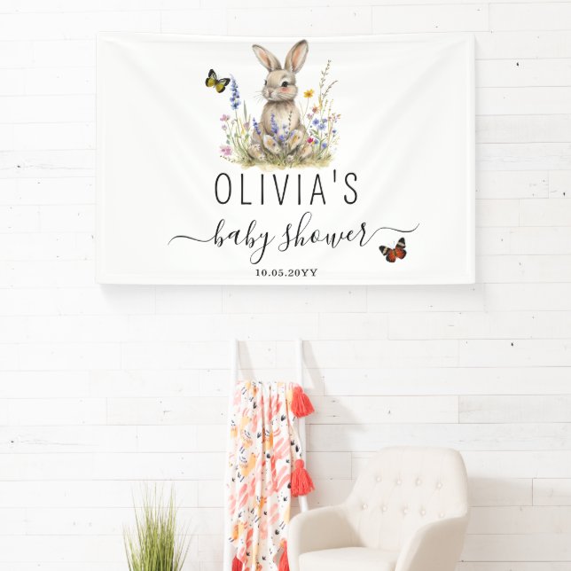 Lona Banner grande del Fiesta Baby Shower Bunny (in situ)