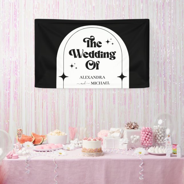Lona Banner mínimo retro arco negro y blanco Boda  (Fiesta)