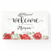 Banner moderno de ducha musulmana rosa roja