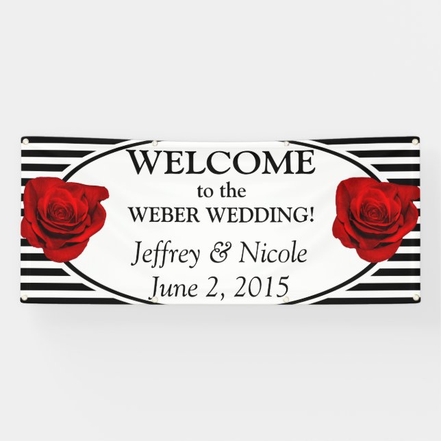 Lona Banner negro y blanco con Boda Rosa (Horizontal)