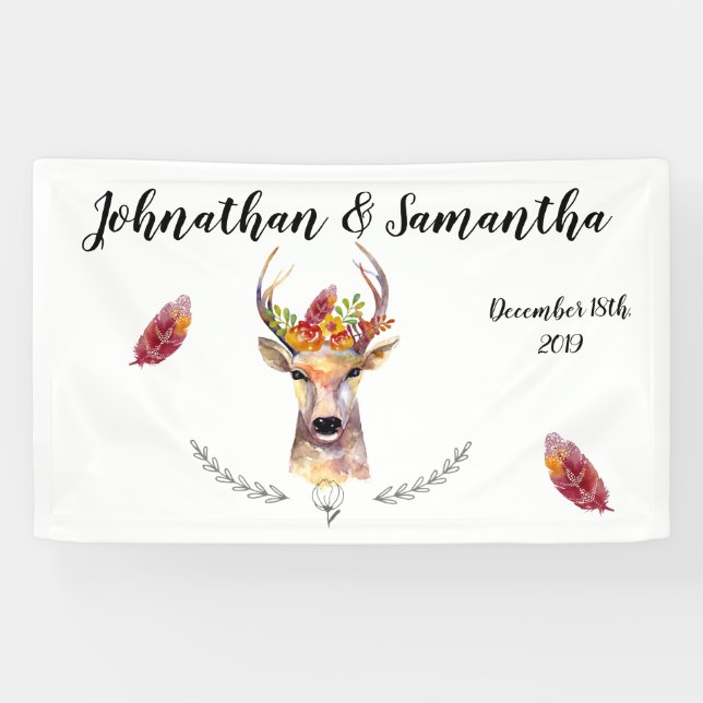 Lona Banner personalizado de 3'x5' Boho Deer Buck Head  (Horizontal)