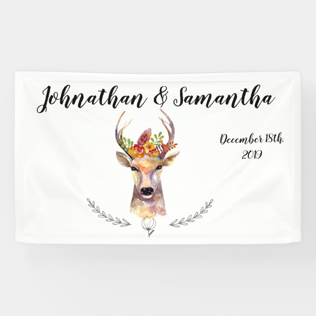 Lona Banner personalizado de 3'x5' Boho Deer Buck Head  (Horizontal)