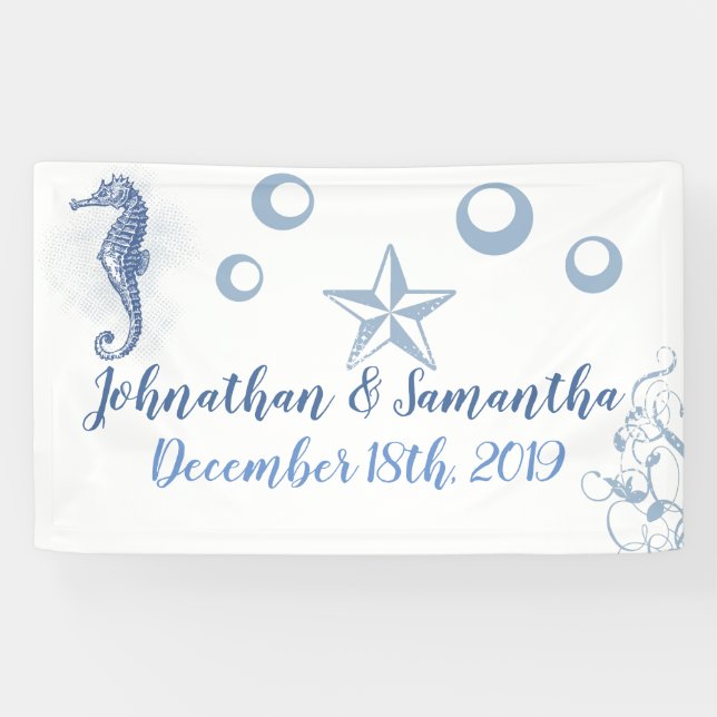 Lona Banner personalizado de 3'x5' Seahorse Ocean Beach (Horizontal)