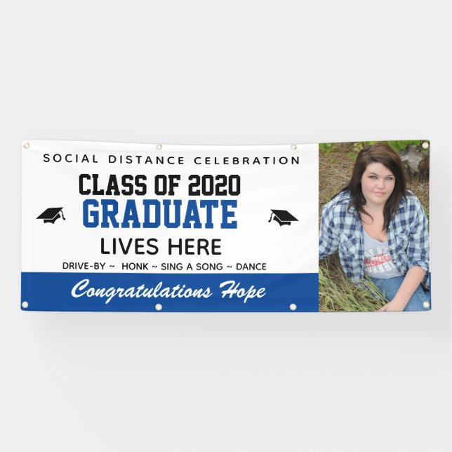 Lona Banner personalizado de graduación azul 2021 (Horizontal)