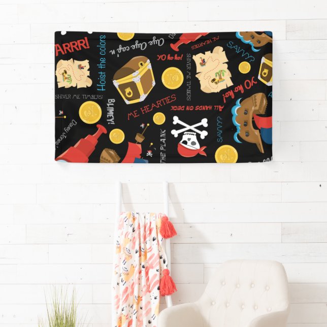 Lona Banner pirata Fiesta de la Isla del Tesoro Oscuro (In situ)