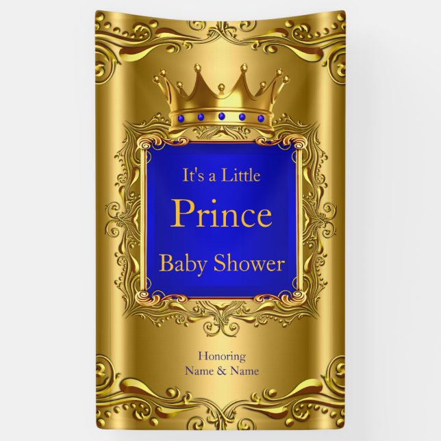 Lona Banner Prince Baby Shower Blue Gold 2 (Vertical)